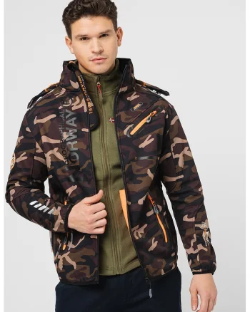 Jacheta cu gluga si captuseala din fleece Rayoute, Maro/Bej