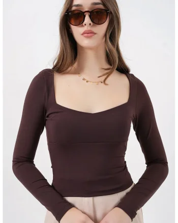 Bluza dama,  slim fit, maro, jerseu