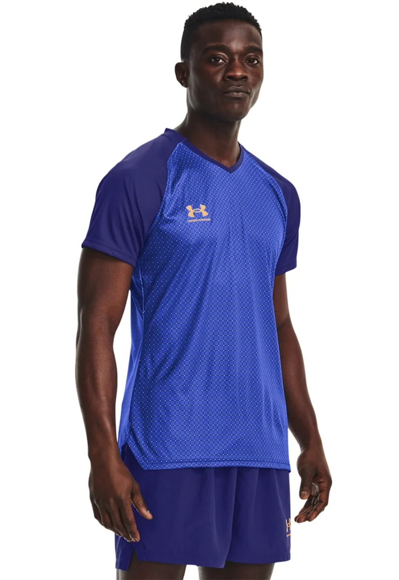 Tricou slim fit cu decolteu in V, pentru fotbal Accelerate, Albastru royal