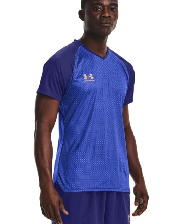 Tricou slim fit cu decolteu in V, pentru fotbal Accelerate, Albastru royal