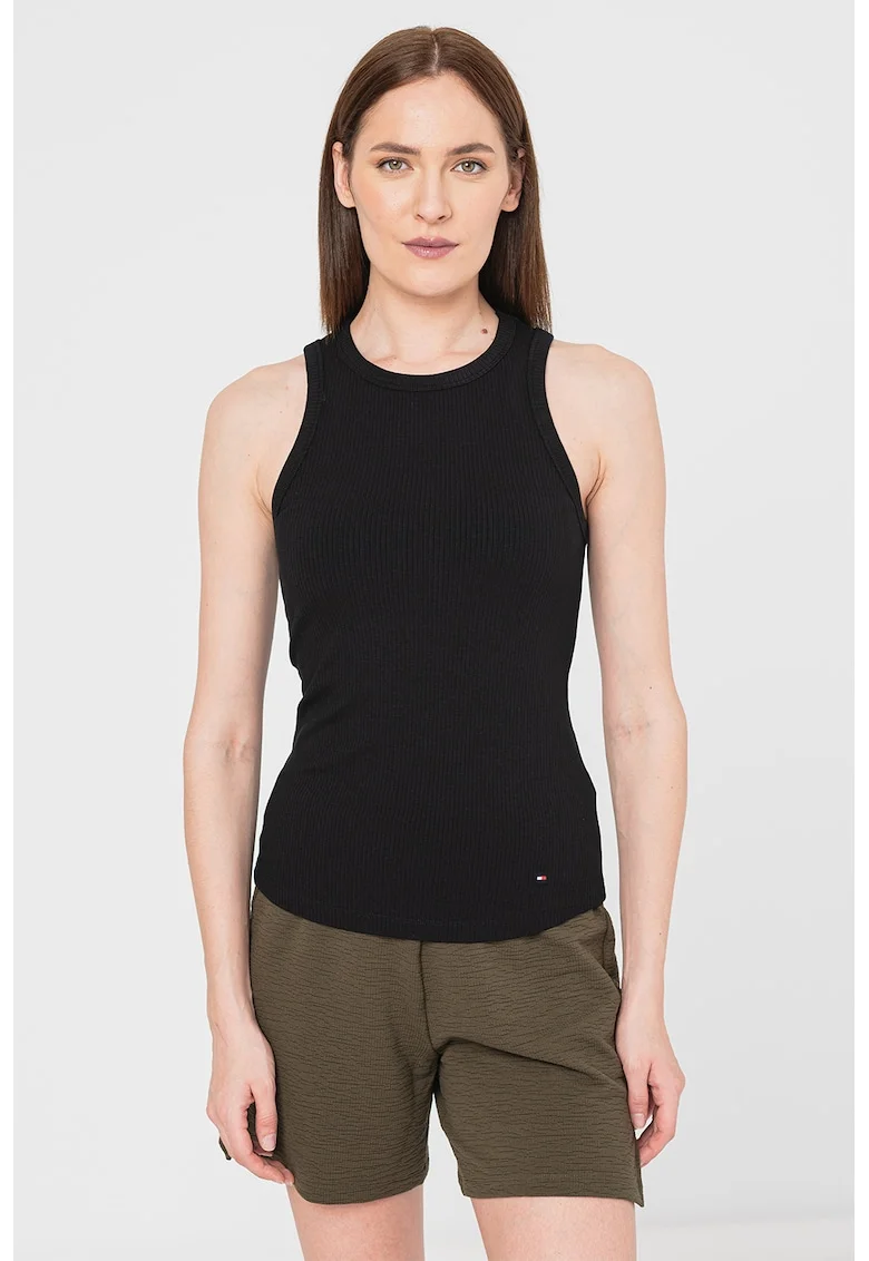 Top slim fit cu striatii, Negru