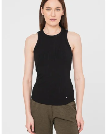 Top slim fit cu striatii, Negru