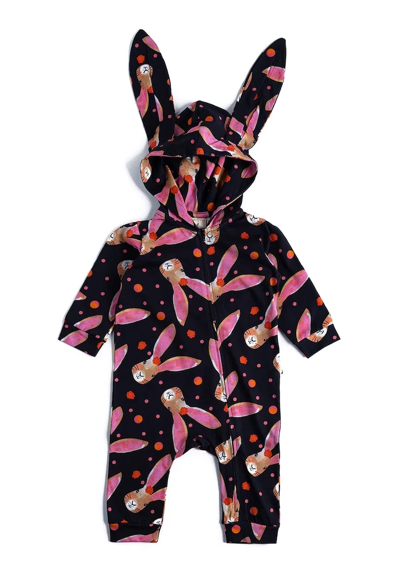 Salopeta de bumbac organic cu aplicatii cu urechi, Multicolor