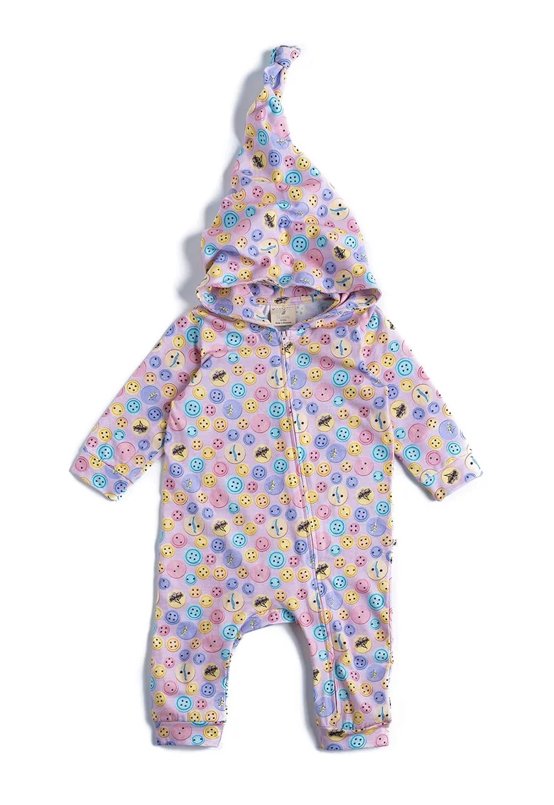Salopeta de bumbac organic cu model, Albastru pastel/Roz