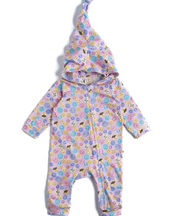 Salopeta de bumbac organic cu model, Albastru pastel/Roz