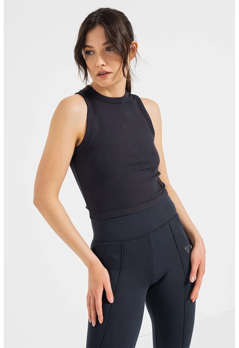 Top crop striat, pentru fitness, Negru stins