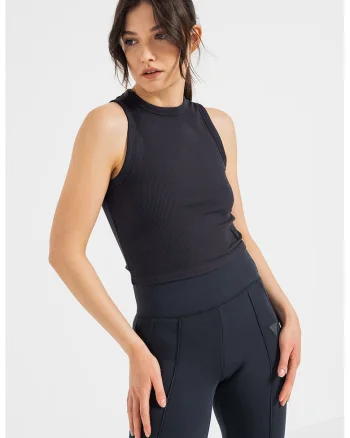 Top crop striat, pentru fitness, Negru stins