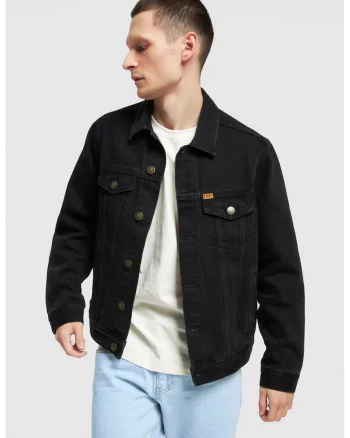 Jacheta unisex de denim cu buzunare pe piept, Negru
