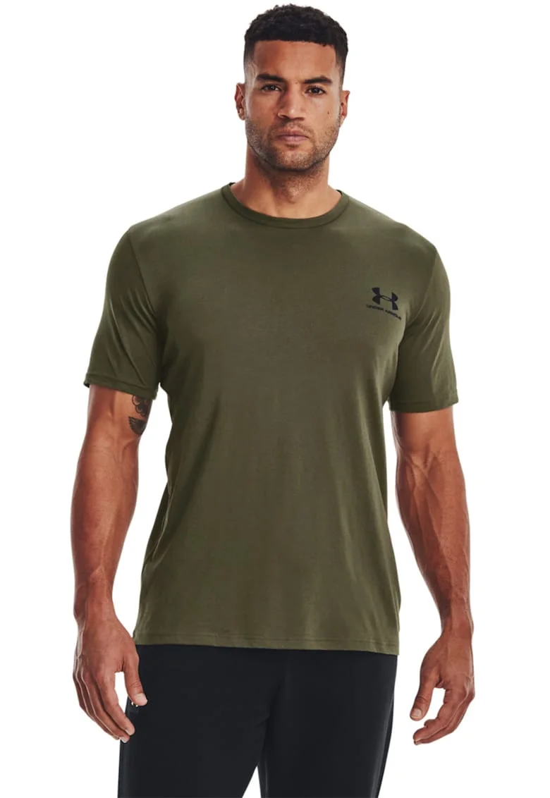 Tricou cu decolteu rotund, pentru fitness Sportstyle, Negru stins/Kaki