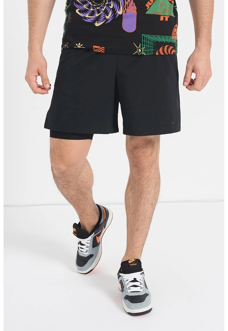 Pantaloni scurti cu tehnologie Dri-Fit, pentru fitness Unlimited, Negru stins