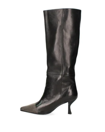 Cizme inalte pana la genunchi din piele cu strasuri Oriana Chic, Negru