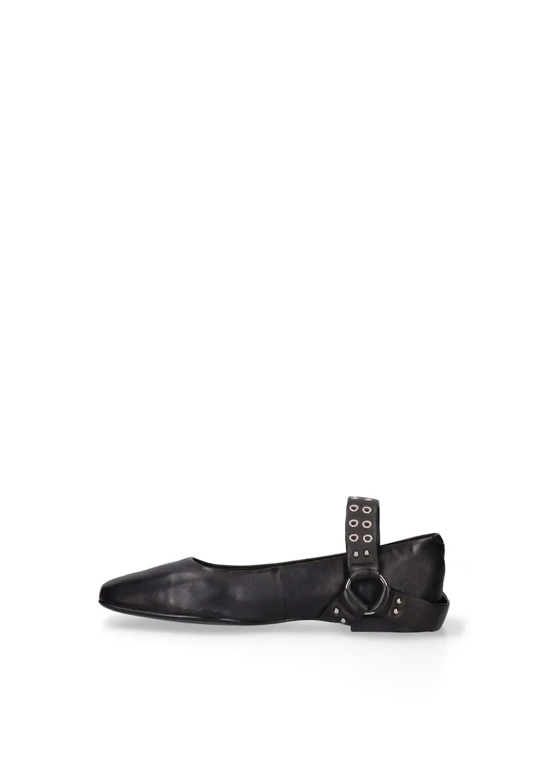 Balerini din piele cu anouri metalice Seraphina PLus, Negru
