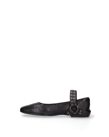 Balerini din piele cu anouri metalice Seraphina PLus, Negru