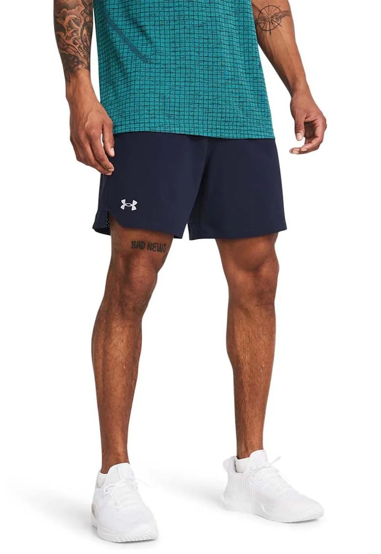Pantaloni scurti cambrati cu banda logo in talie, pentru antrenament Vanish, Bleumarin