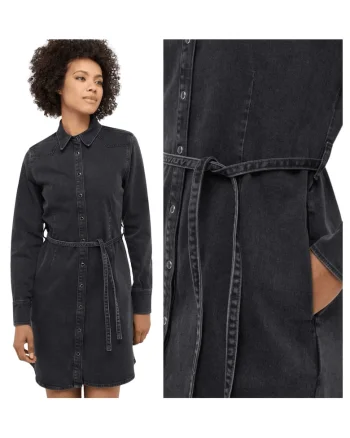 Rochie Dama,  Ravenna, Regular Fit, Cu Guler, Maneci Lungi, Denim Accent, Nasturi, Bumbac, 38 UE, Negru