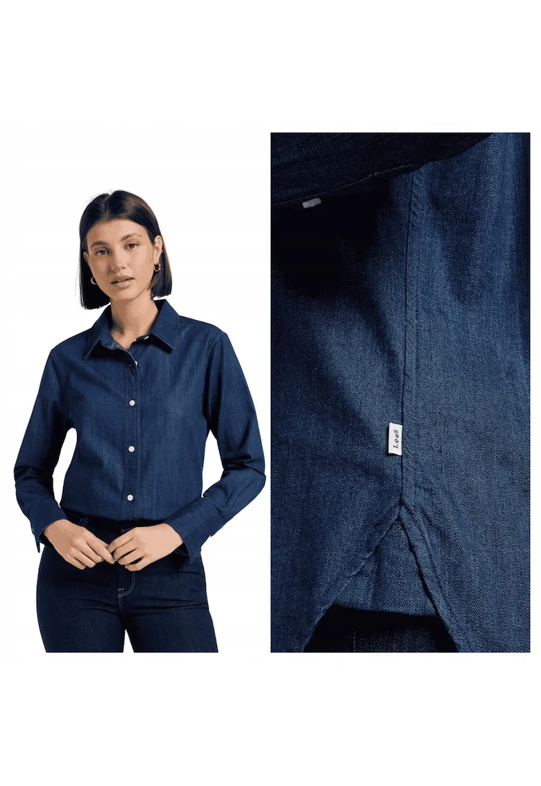 Camasa Dama,  Classic Shirt, Regular Fit, Design Clasic, Maneci Lungi, Cu Guler, Cu Nasturi, Bumbac, Albastru, Albastru