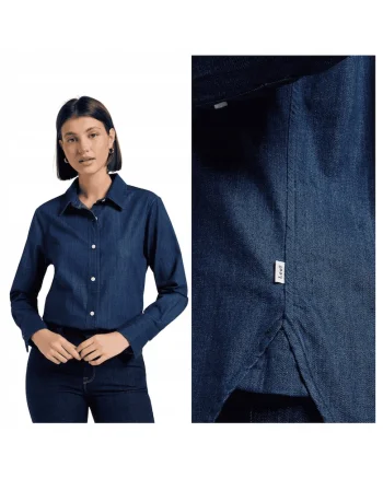 Camasa Dama,  Classic Shirt, Regular Fit, Design Clasic, Maneci Lungi, Cu Guler, Cu Nasturi, Bumbac, Albastru, Albastru
