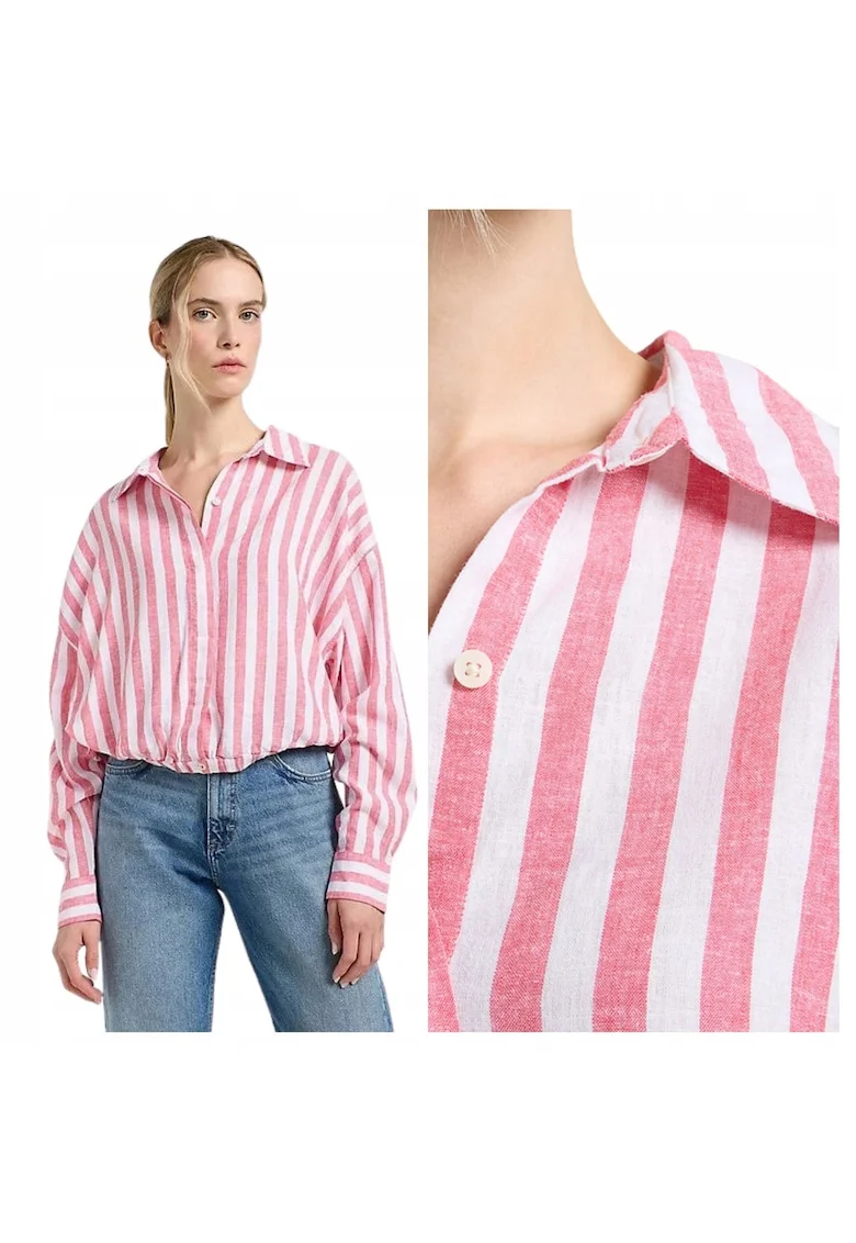 Camasa Dama,  Elasticated Shirt, Regular Fit, Design Clasic, Maneci Lungi, Cu Guler, Cu Nasturi, Bumbac, Roz, Roz