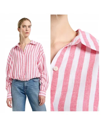 Camasa Dama,  Elasticated Shirt, Regular Fit, Design Clasic, Maneci Lungi, Cu Guler, Cu Nasturi, Bumbac, Roz, Roz
