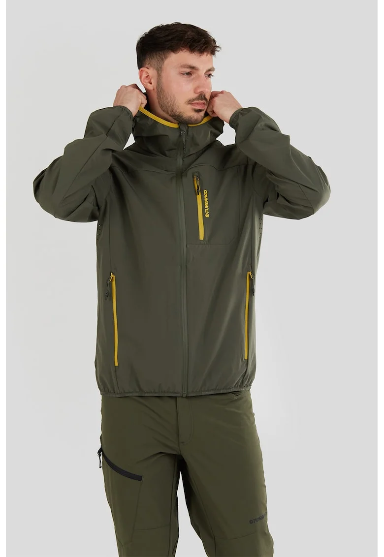 Jacheta cu gluga si fermoar, pentru trekking Alloy, Galben sofran/Verde feriga