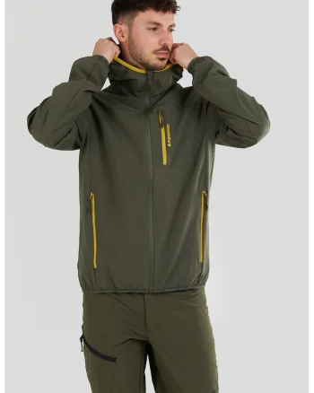 Jacheta cu gluga si fermoar, pentru trekking Alloy, Galben sofran/Verde feriga