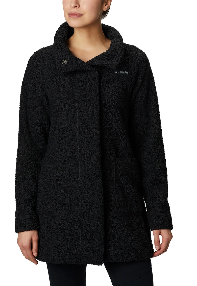 Jacheta cu blana shearling sintetica si buzunare aplicate Panorama, Negru