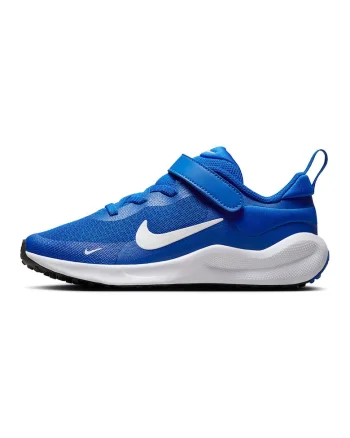 Pantofi Revolution 7 cu amortizare si velcro, pentru alergare, Albastru royal/Alb murdar/Albastru