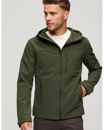Jacheta relaxed fit cu gluga si detaliu logo Softshell, Kaki