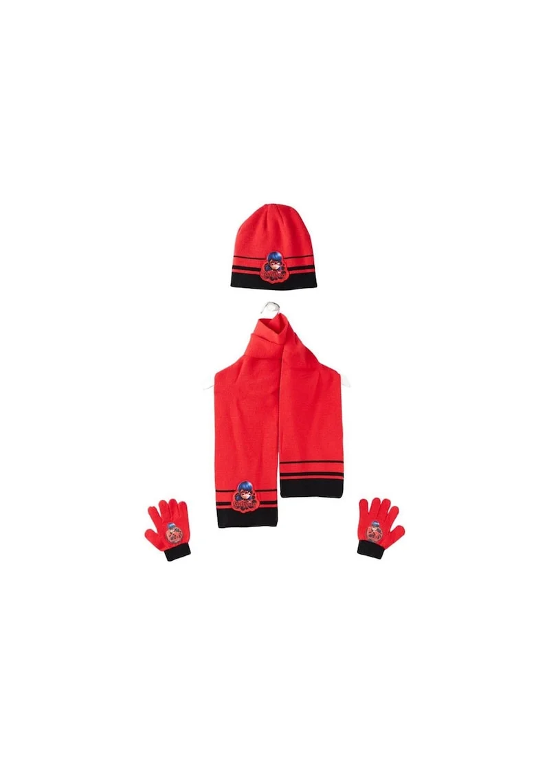 Set caciula-fular-manusi  6252, Rosu, One Size