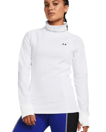 Bluza slim fit cu guler inalt pentru antrenament, Alb