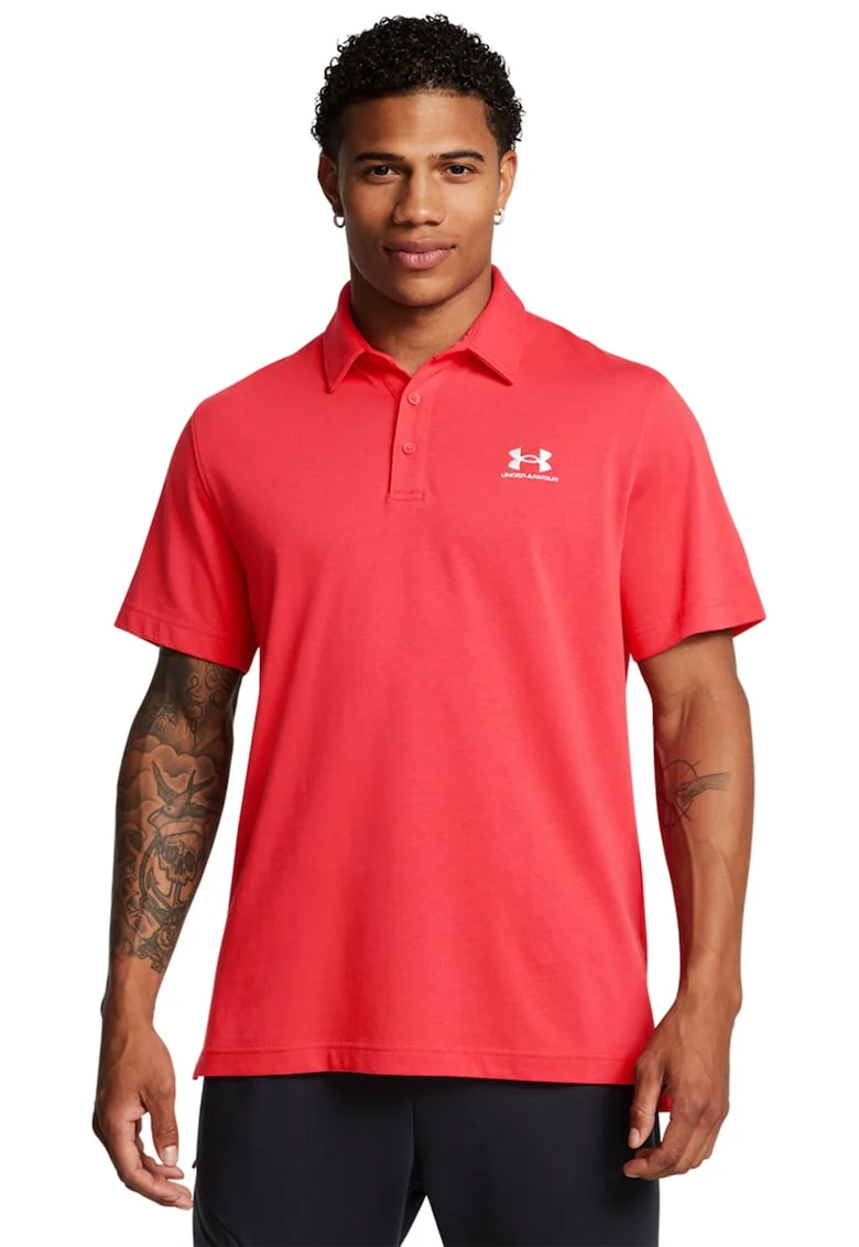 Tricou polo cu detaliu logo, pentru fitness, Rosu