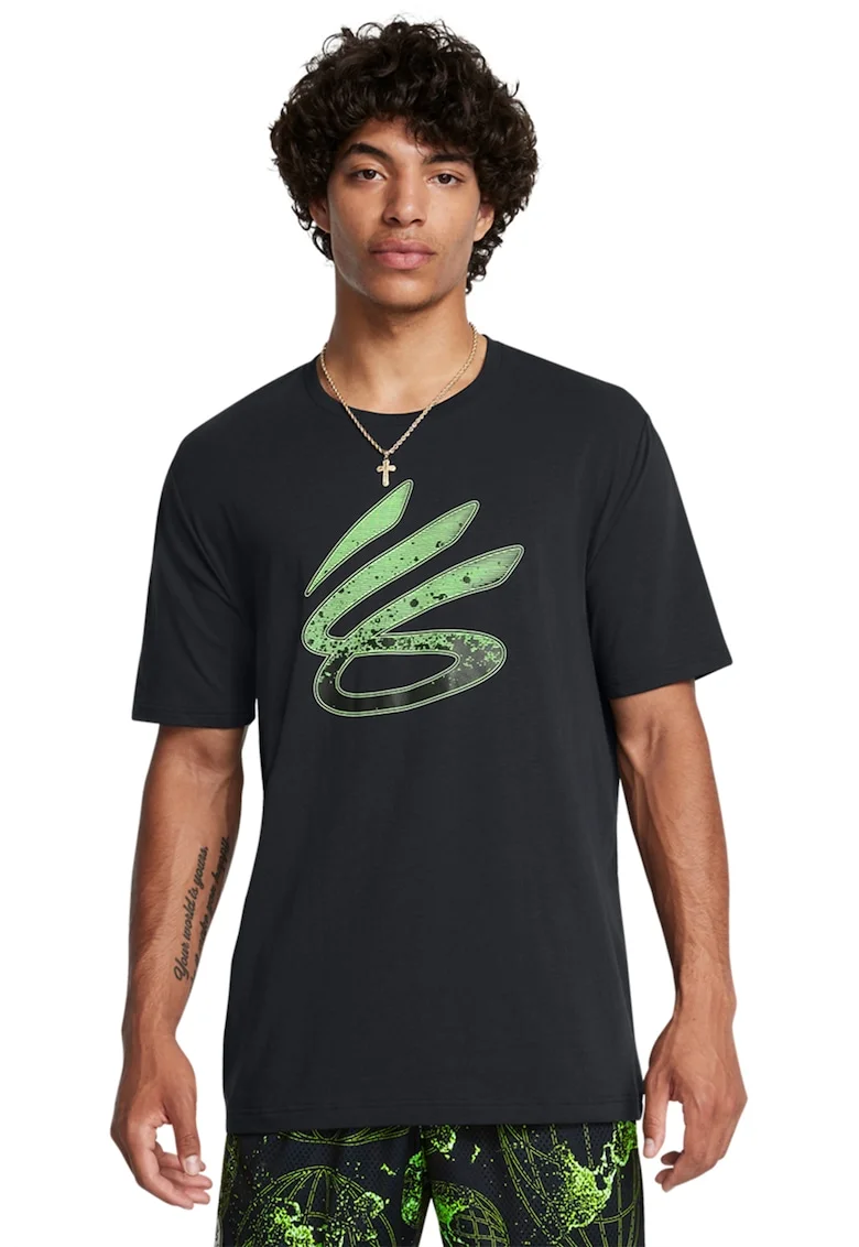 Tricou cu imprimeu grafic, pentru baschet, Negru/Verde lime