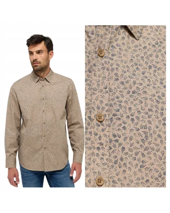 Camasa Barbati,  Elmore, Regular Fit, Design Clasic, Maneci Lungi, Cu Guler, Cu Nasturi, Bumbac, S INTL, Bej