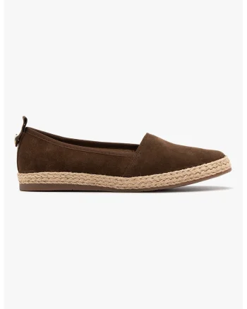 Espadrile de piele intoarsa cu varf rotund, Maro
