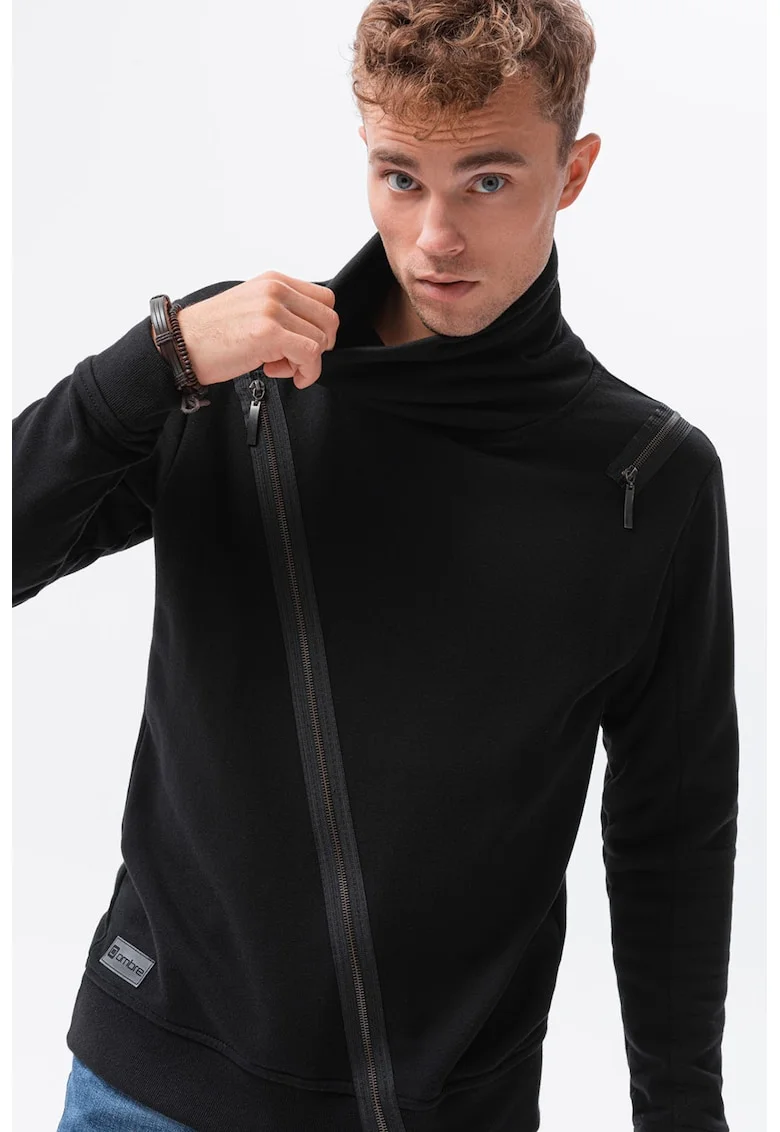 Bluza sport din amestec de bumbac cu fermoar aplicat, Negru,