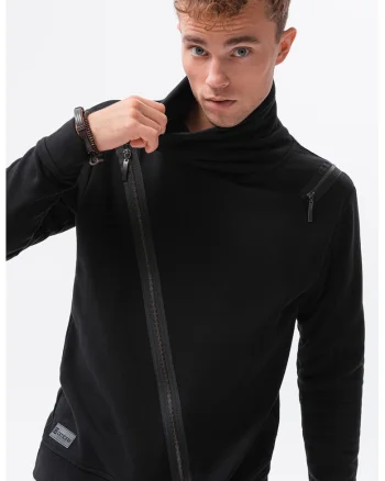 Bluza sport din amestec de bumbac cu fermoar aplicat, Negru,