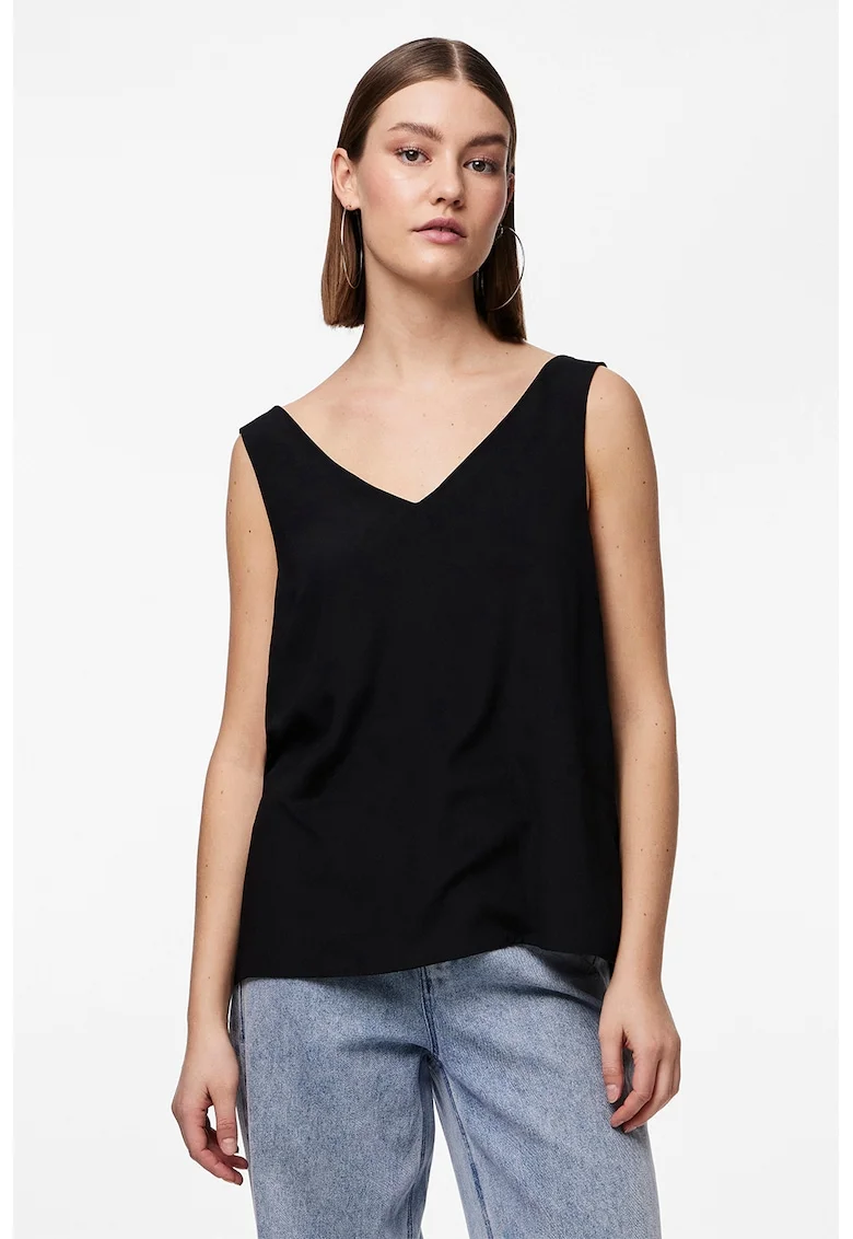Top uni cu decolteu in V, Negru