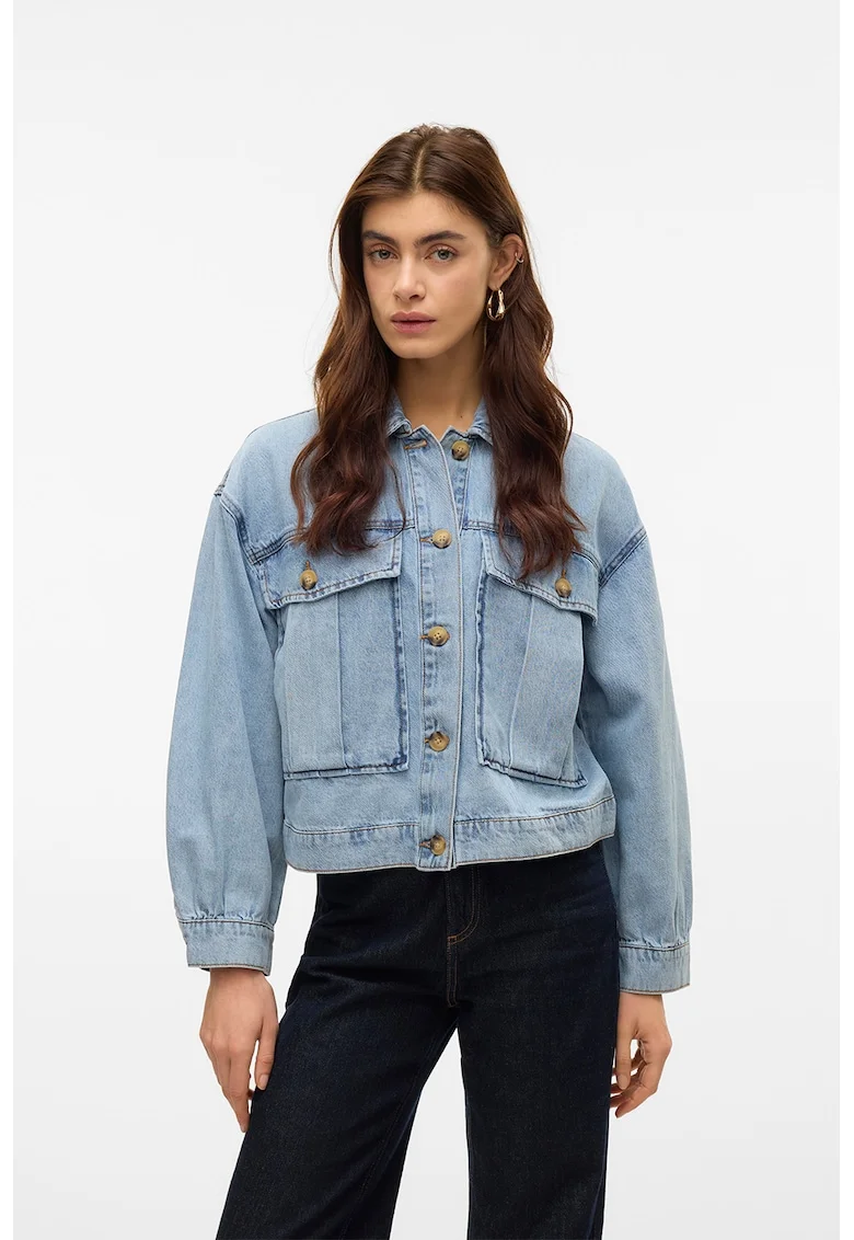 Jacheta din denim cu maneci bufante, Albastru deschis