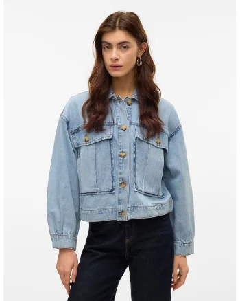 Jacheta din denim cu maneci bufante, Albastru deschis