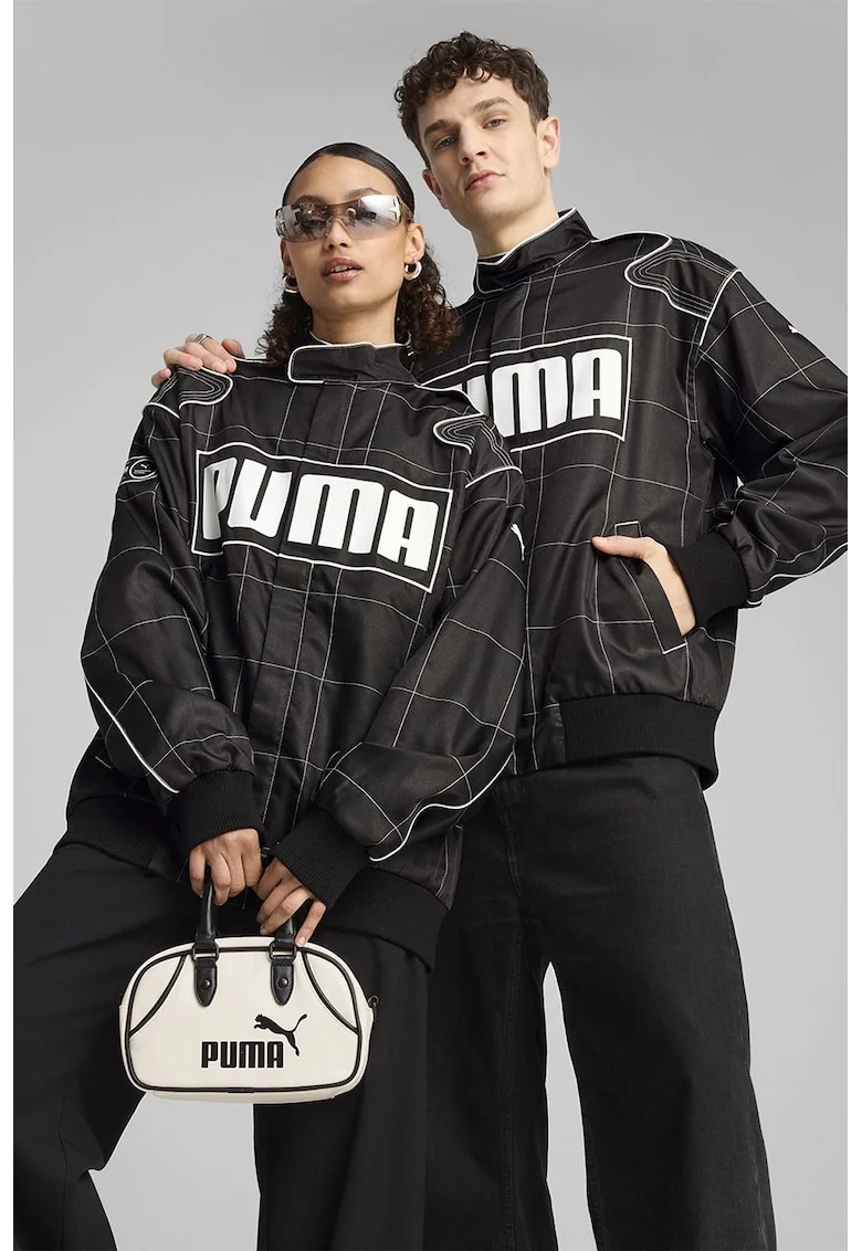 Jacheta supradimensionata unisex cu logo, Alb/Negru stins
