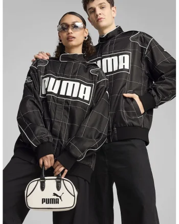 Jacheta supradimensionata unisex cu logo, Alb/Negru stins