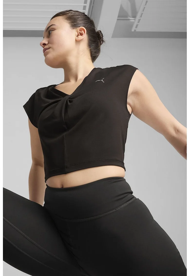 Tricou crop pentru antrenament Move Cloudspun, Negru