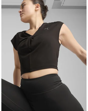 Tricou crop pentru antrenament Move Cloudspun, Negru