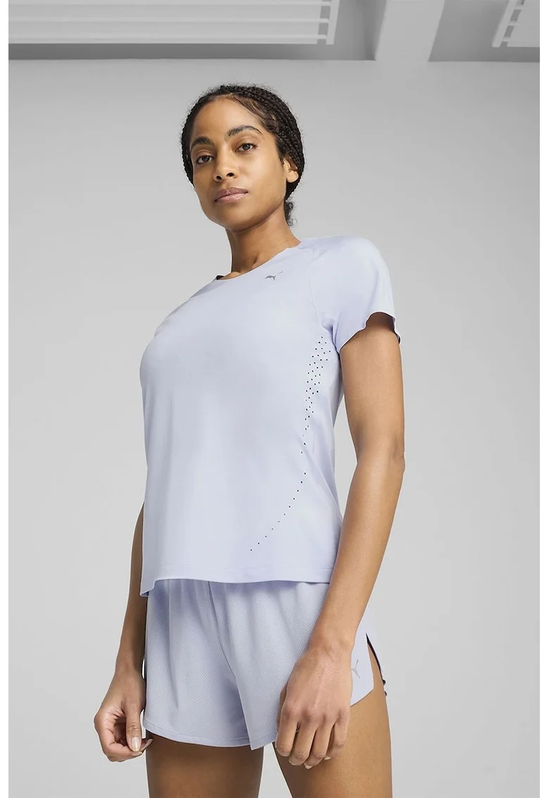Tricou cu logo, pentru alergat, Albastru pastel