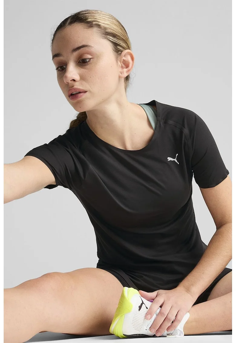 Tricou cu logo, pentru alergat, Negru