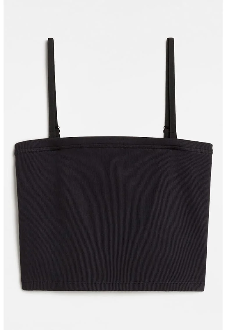 Top crop cu bretele inguste, Negru