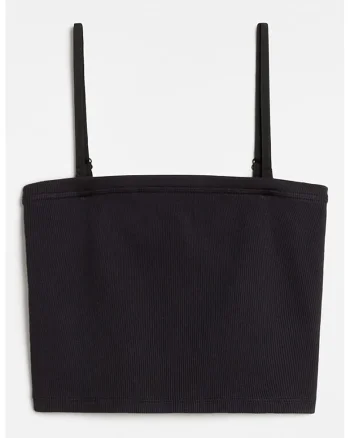 Top crop cu bretele inguste, Negru