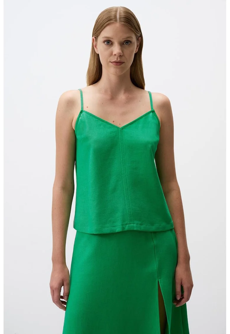 Top uni din amestec de in cu bretele inguste, Verde