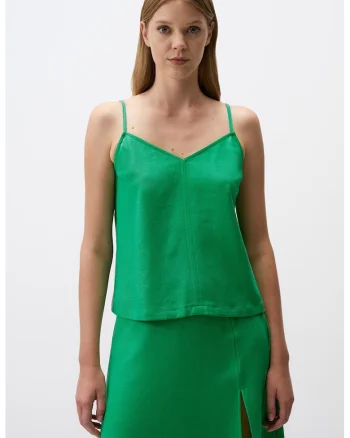 Top uni din amestec de in cu bretele inguste, Verde