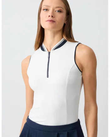 Top elastic cu fenta cu fermoar, Albastru royal/Alb optic